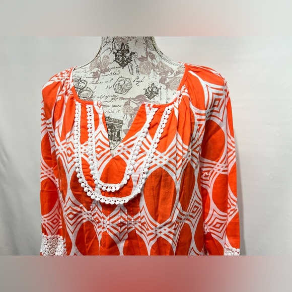 CROWN & IVY Orange‎ and white print tunic size L - Picture 2 of 13
